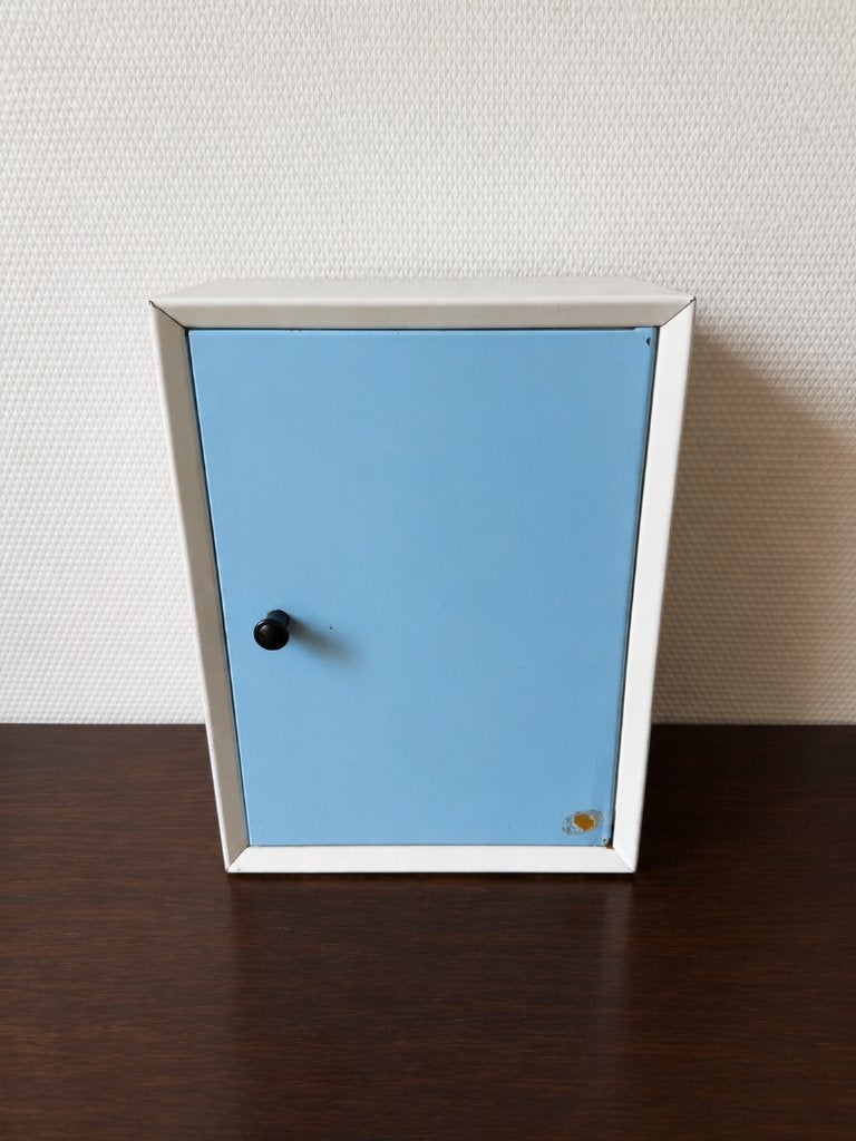 Vintage Metalen Medicijnenkastje, Lichtblauw, Babyblauw, Minder dan 50 cm, Gebruikt, Overige typen, Ophalen of Verzenden