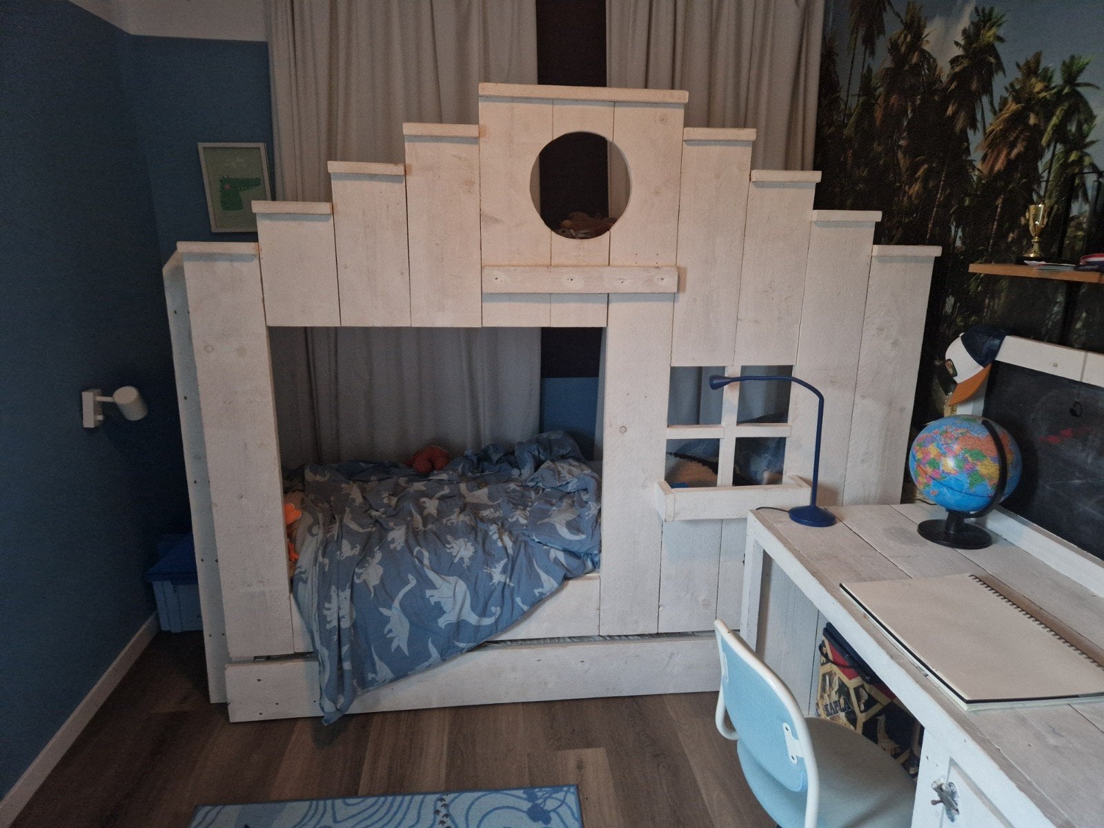 Steigerhouten huisjesbed met bedlade en extra slaapplek, Ophalen, Eenpersoons, 90 cm, Hoogslaper