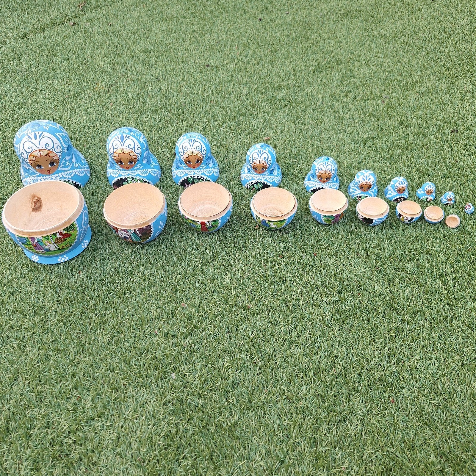 Set van 10 blauwe Matroesjka poppen, Verzamelen, Ophalen, Zo goed als nieuw