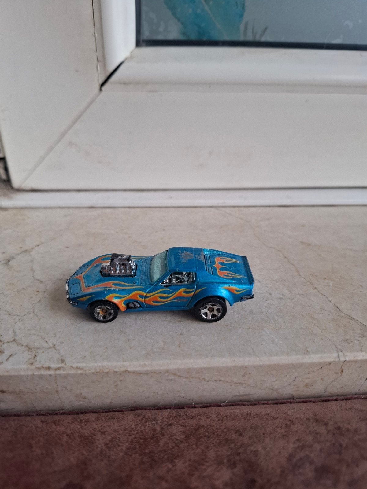 Hot Wheels Blauwe Raceauto met Vlammen, Ophalen, Gebruikt
