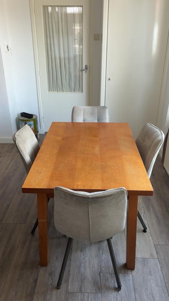 Houten eettafel / stoelen, Ophalen, Gebruikt, 200 cm of meer, 50 tot 100 cm