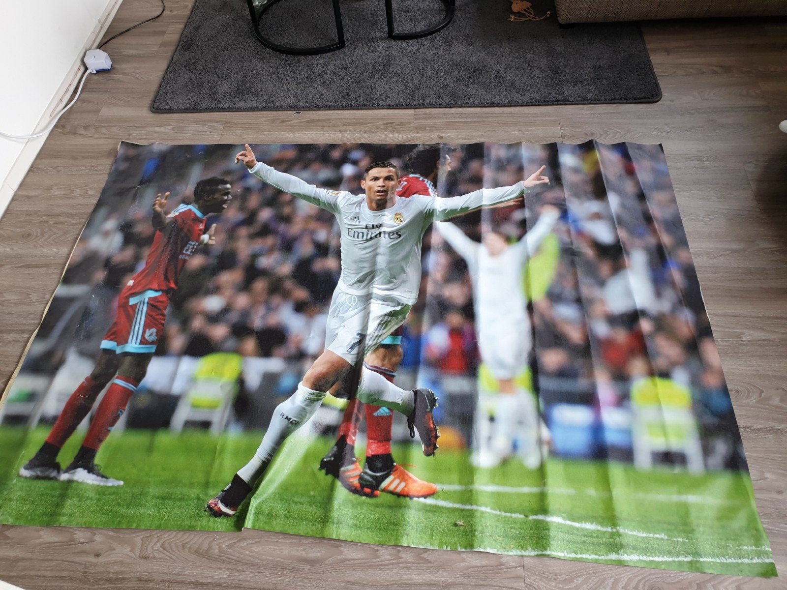 Vloerkleed Cristiano Ronaldo Voetbal, Huis en Inrichting, Ophalen, Gebruikt, 100 tot 150 cm, Voetbal, Sport, Modern