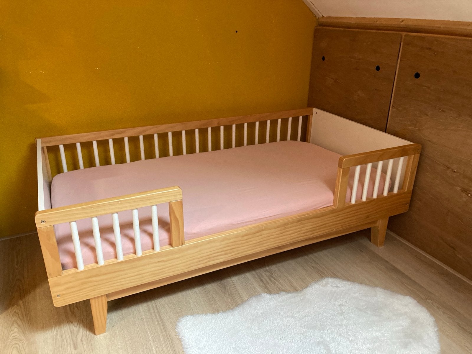 Houten peuterbed met matras, Ophalen, Gebruikt, 70 tot 85 cm, 140 tot 160 cm