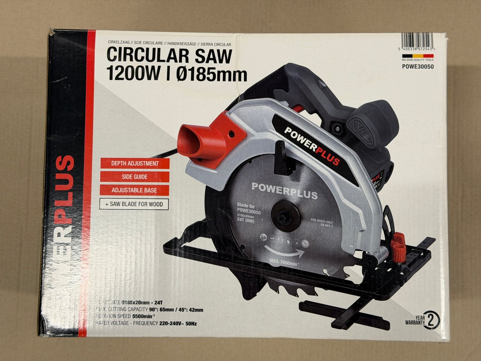 Nieuwe Powerplus POWE30050 Cirkelzaag 1200W - Ø 185mm, Cirkelzaag, Nieuw, Ophalen of Verzenden, 30 tot 70 mm