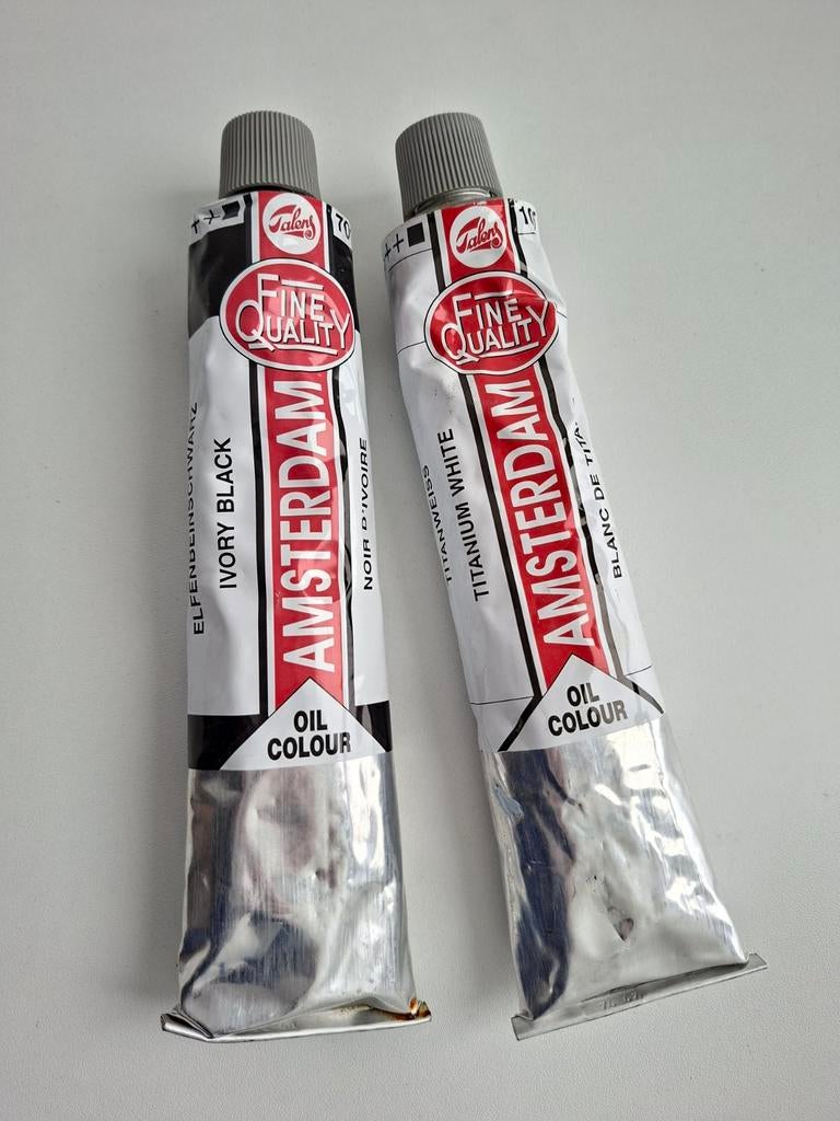 Amsterdam Olieverf Zwart en Wit - 200 ml tubes, Ophalen of Verzenden, Zo goed als nieuw, Olieverf