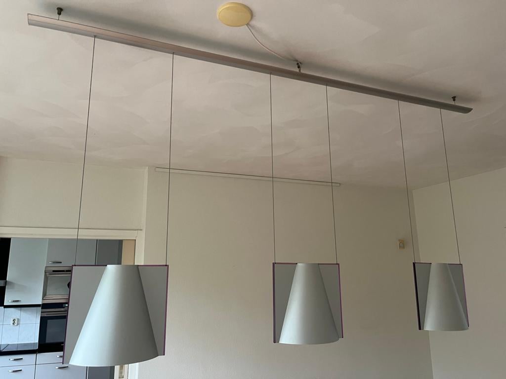 Retro jaren 90 hanglamp Bava Den Haag, Huis en Inrichting, Lampen | Hanglampen, Ophalen, Gebruikt, Metaal, 50 tot 75 cm