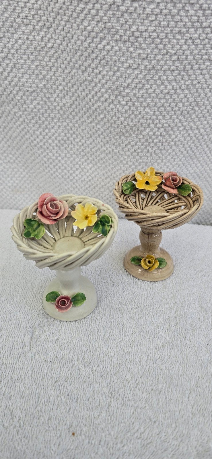 Set van 2 vintage Italiaanse keramische mandjes met bloemen, Ophalen of Verzenden