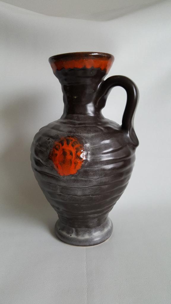 Bay West Germany vaas bruin met ribbels en oranje vlakken, Ophalen