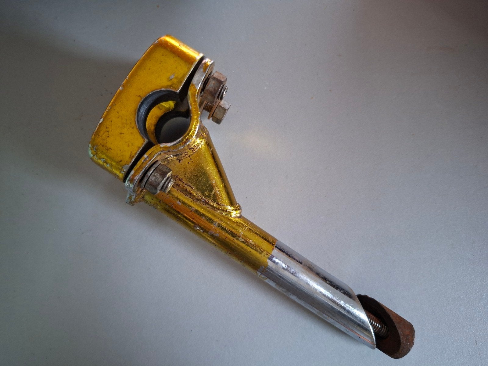 BMX stuurpen stem gooseneck old school kleur goud - Gebruikt, BMX, Gebruikt, Staal, Ophalen of Verzenden