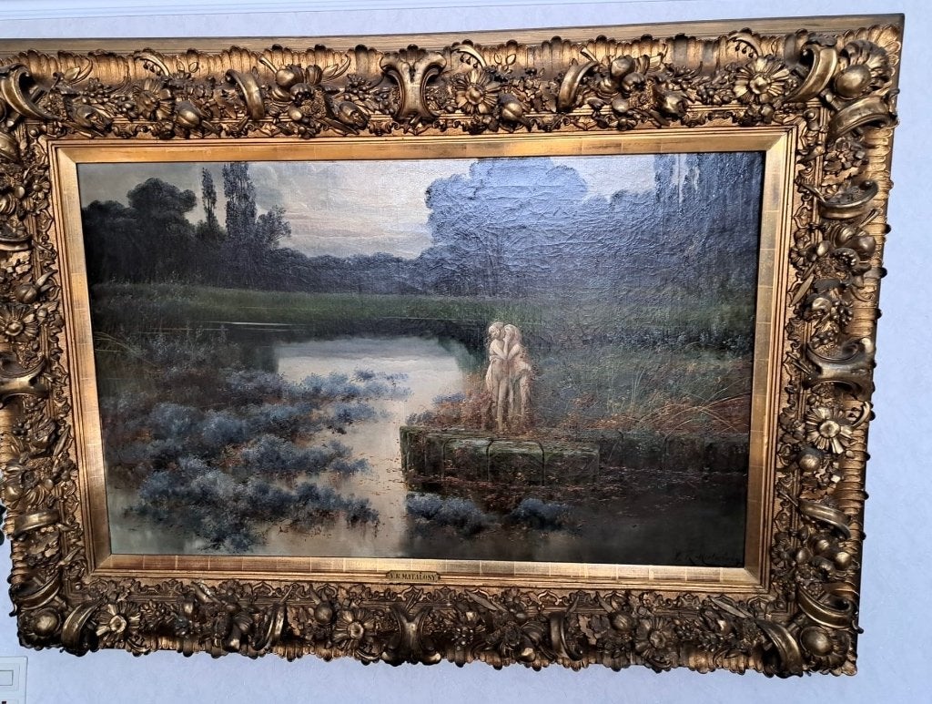 Mooi romantisch schilderij, V.R. Matalony, Antiek en Kunst, Kunst | Schilderijen | Klassiek, Ophalen, Doek, Landschap, Olieverf