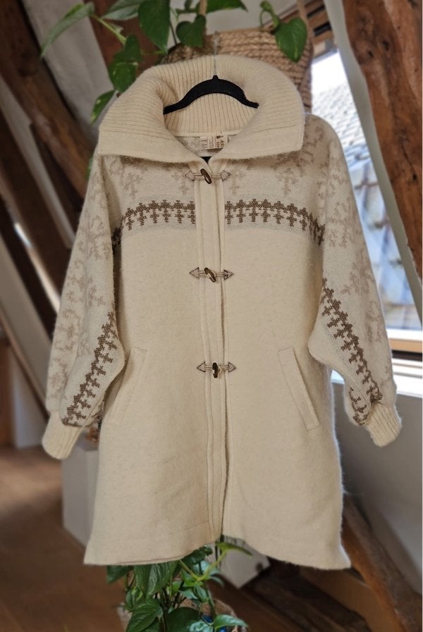 Vintage IJslandse icewool wollen jas, Ophalen of Verzenden, Zo goed als nieuw, Maat 42/44 (L), Beige