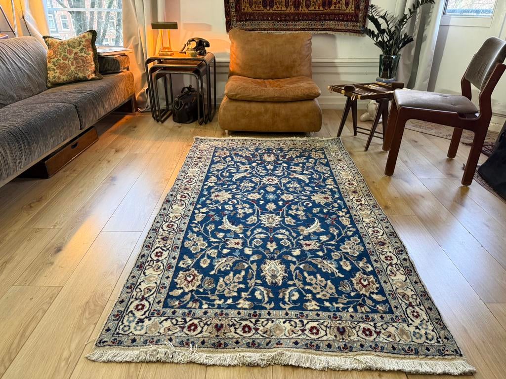 Vintage Handgeknoopt Perzisch Nain tapijt – 208  x 117 cm, 100 tot 150 cm, Info@bababoho.com, Ophalen of Verzenden, Klassiek interieur | Hotel chique | Mid-century modern