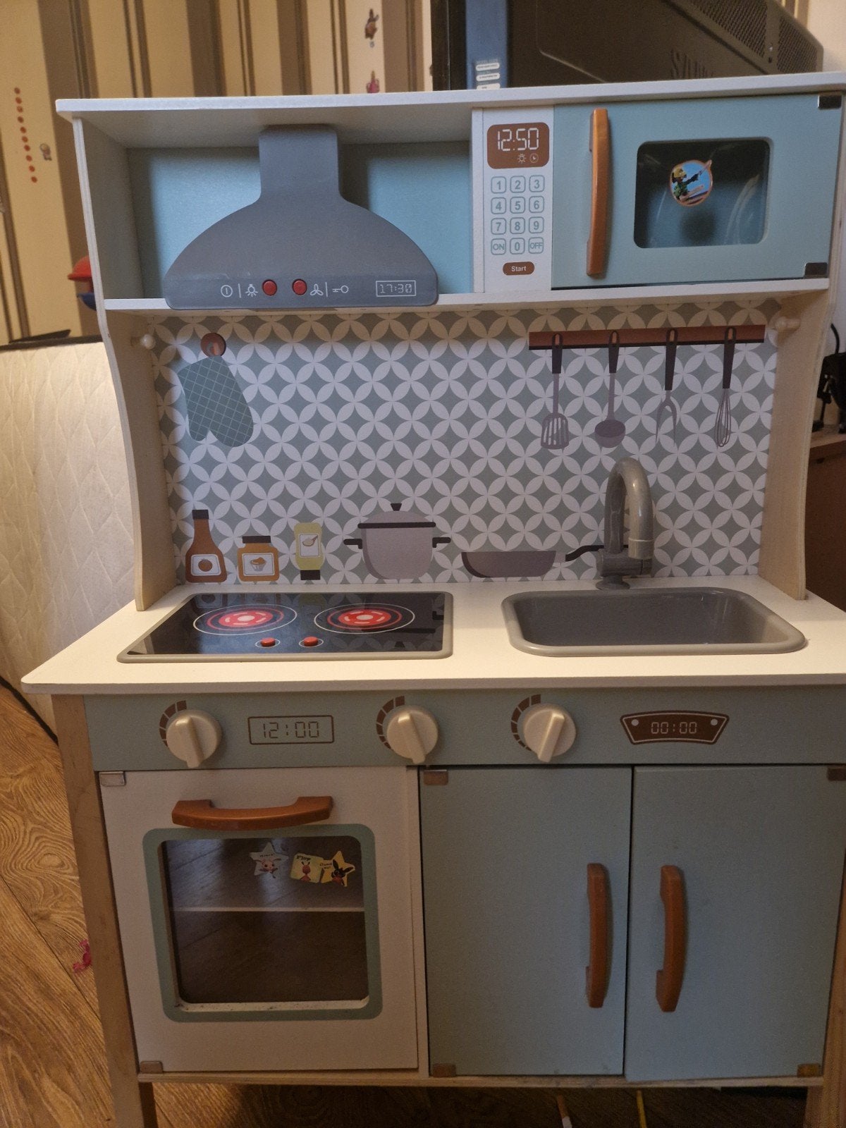 Houten speelkeuken met magnetron, oven en kookplaat, Ophalen