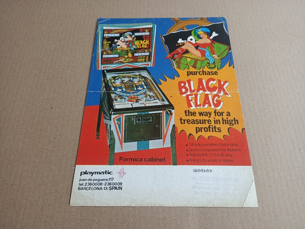 Flyer: Playmatic Black Flag (1973) Flipperkast, Ophalen of Verzenden, Gebruikt, Elektronisch, Flipperkast