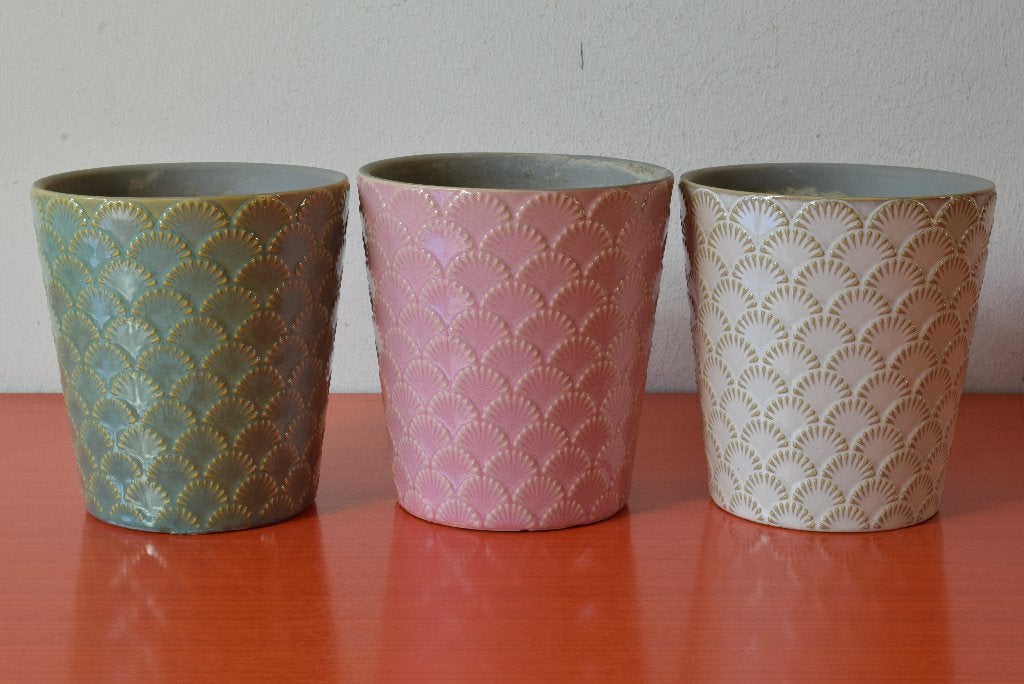 Set van 3 retro vintage jaren 60 stijl MICA bloempotten, Gebruikt, Rond, Binnen, Ophalen of Verzenden