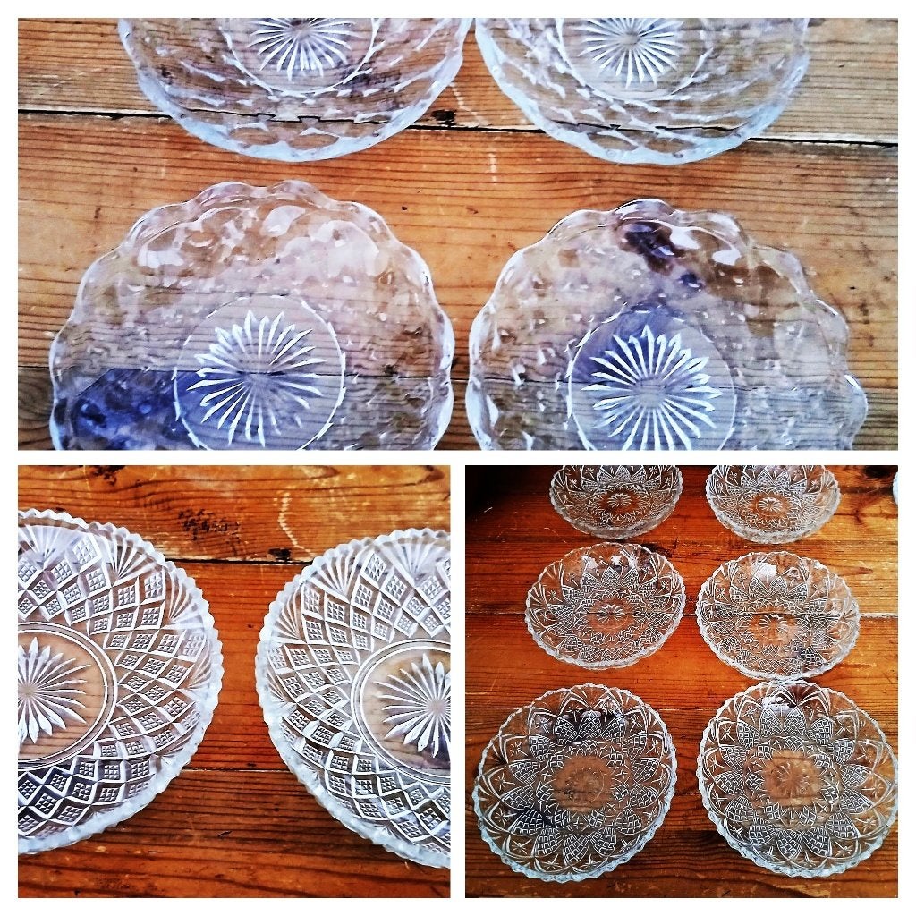 Vintage glazen schaaltjes petit four bordjes onderzetter, Ophalen of Verzenden
