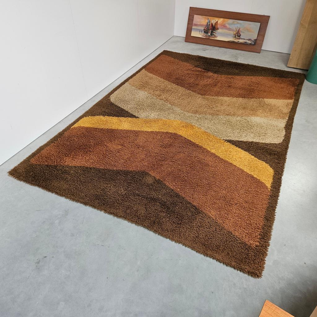 Vintage Space Age vloerkleed, Gebruikt, Bruin, 150 tot 200 cm, Vintage