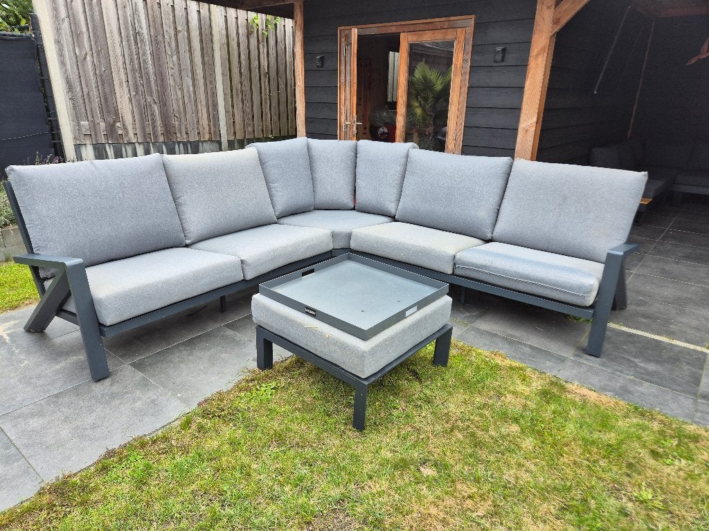 Santika Cinta hoekloungeset 4-delig incl. blad, Ophalen, 5 zitplaatsen, Bank, Aluminium