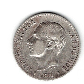 23-2062 Spanje 50 centimos 1880, Ophalen of Verzenden, Overige landen, Losse munt, Zilver