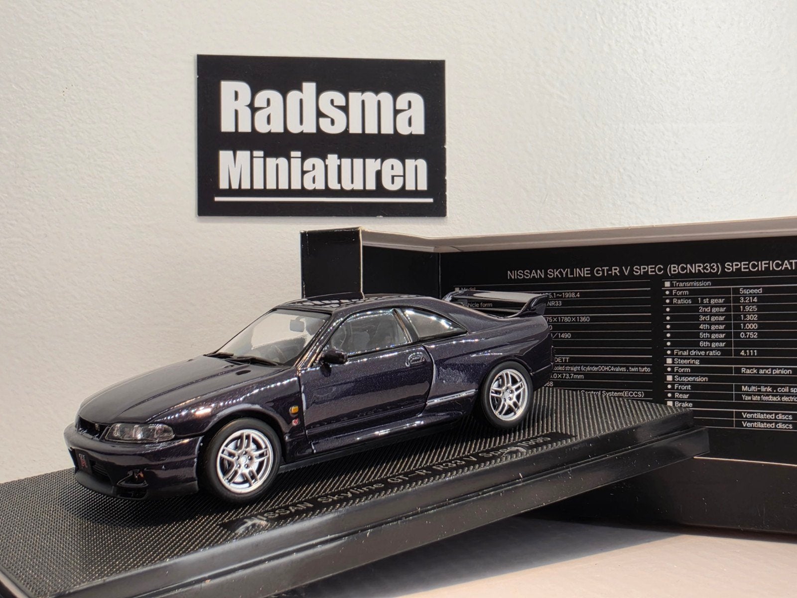 Nissan skyline GT-R R33 - Paars - 1:43 Ebbro, Overige merken, Auto, Nieuw, Ophalen of Verzenden