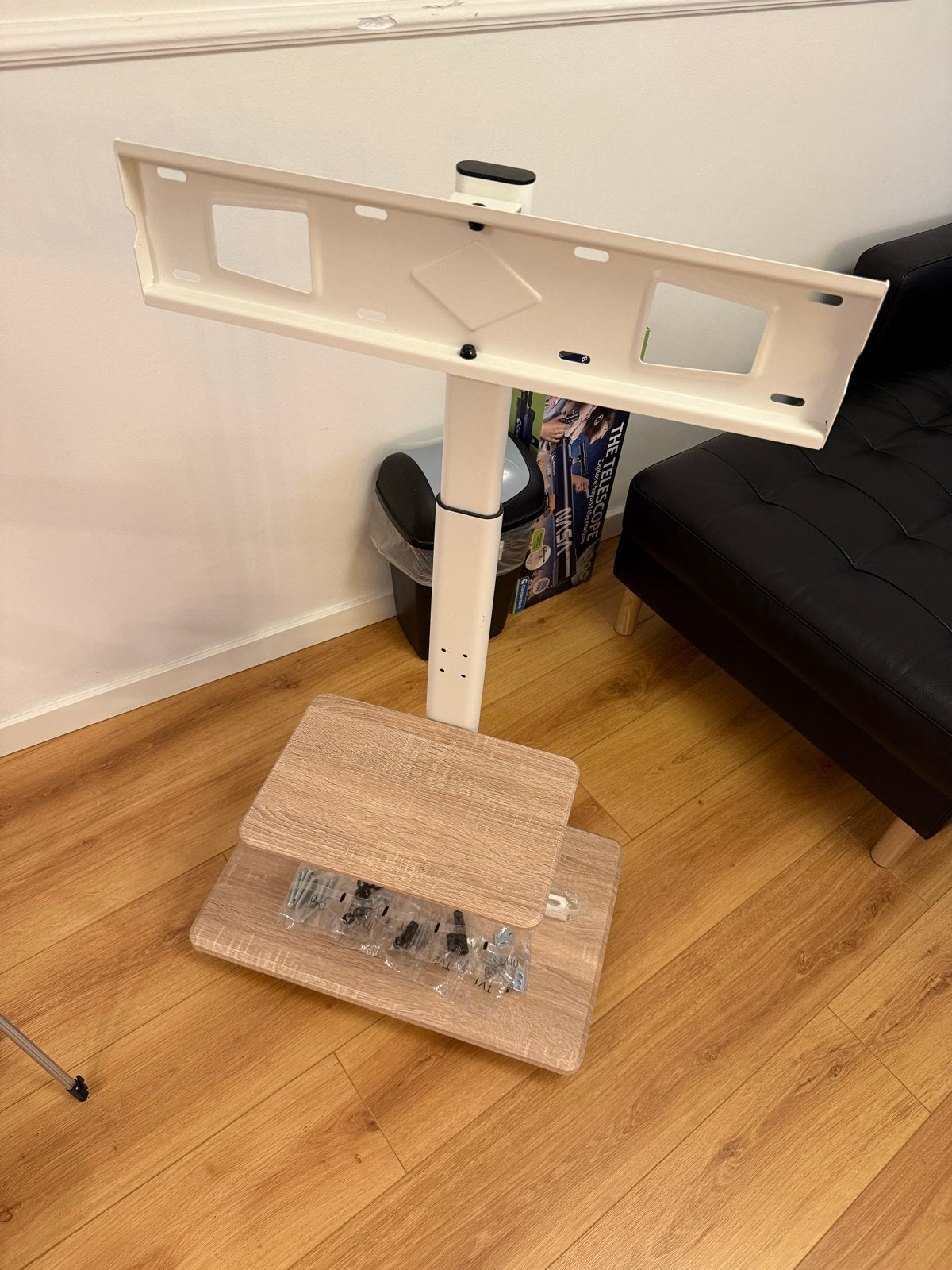 Verrijdbare TV Standaard met Planken - Wit/Hout, Ophalen, Zo goed als nieuw