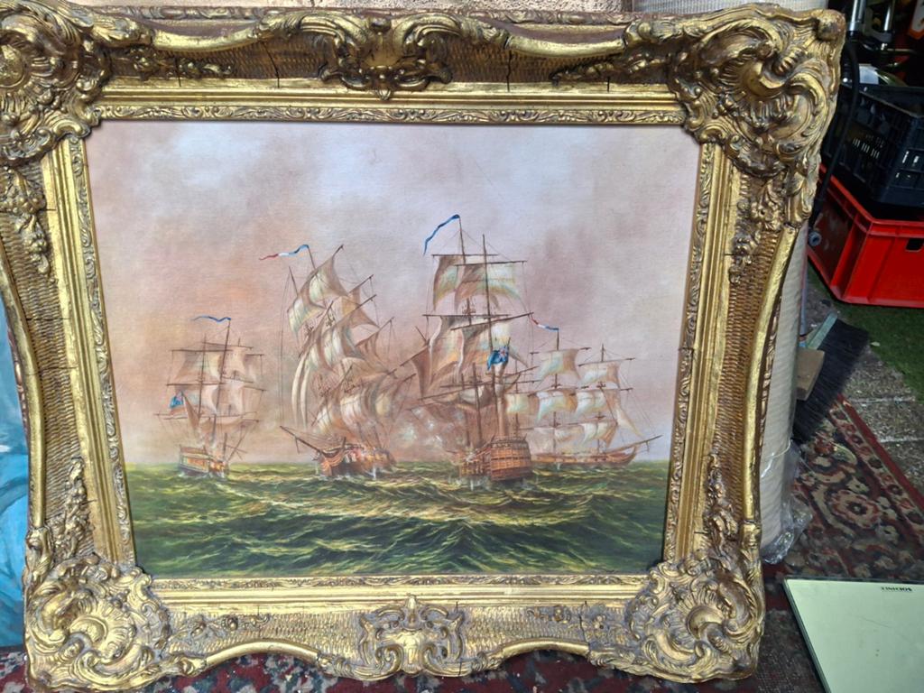 Antiek Schilderij op Paneel met Biggs & Sons Lijst, Ophalen