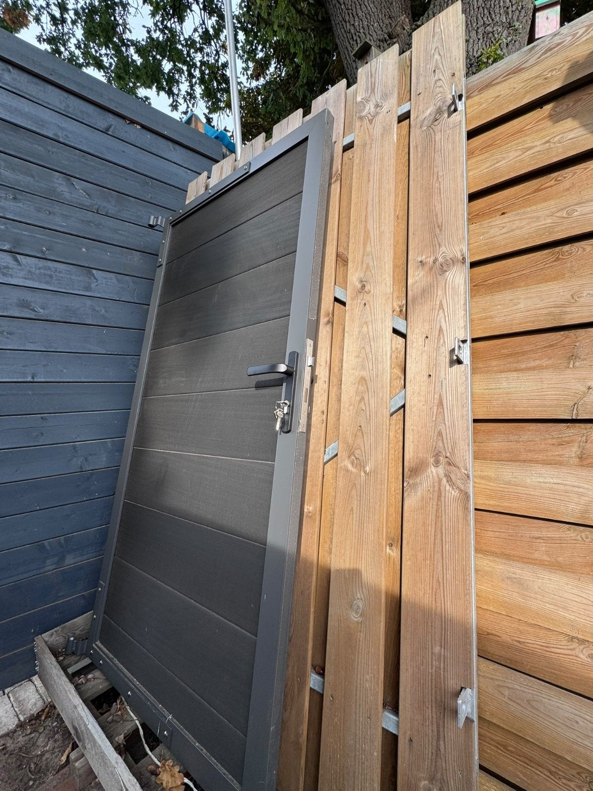 Composiet tuin poort 90x180cm aluminium frame zwart, Ophalen, ., Schuifpoort, 200 cm of meer
