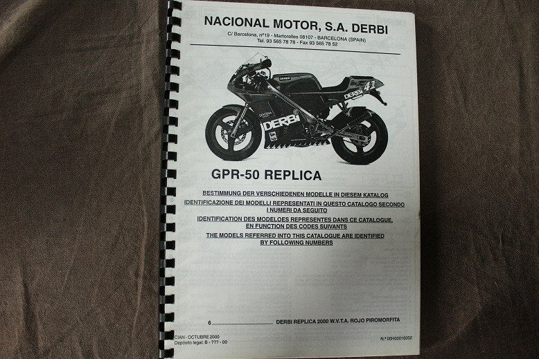 Derbi GPR50 Replica 2000 parts list teile katalog, Ophalen of Verzenden, Gebruikt