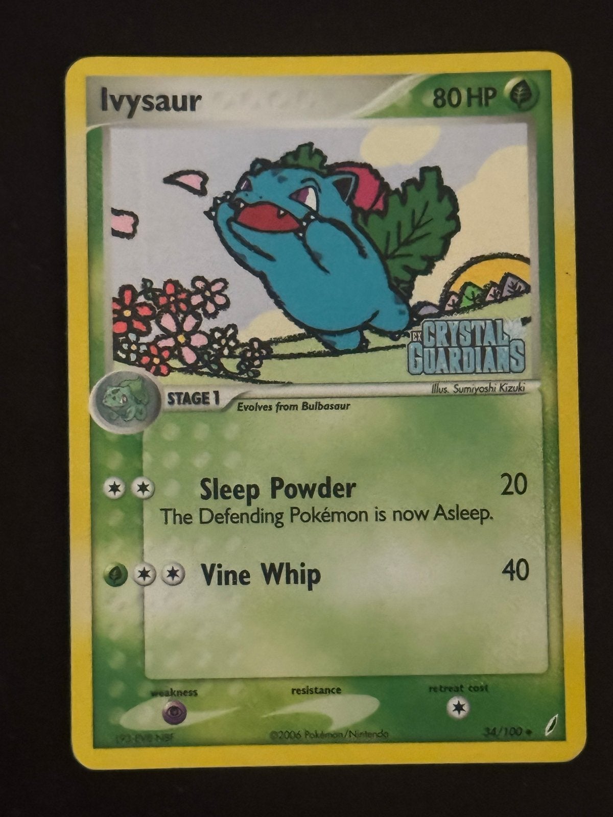 Ivysaur Crystal Guardians 34/100 Stamped Rev Holo, Ophalen of Verzenden, Gebruikt, Losse kaart