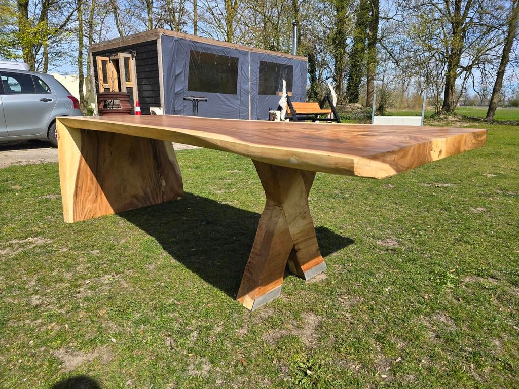 Unieke Suar Boomstam Tafel - Massief Hout Design, 100 tot 150 cm, Rustiek, Modern, Industrieel, Natuurlijk, Ophalen of Verzenden