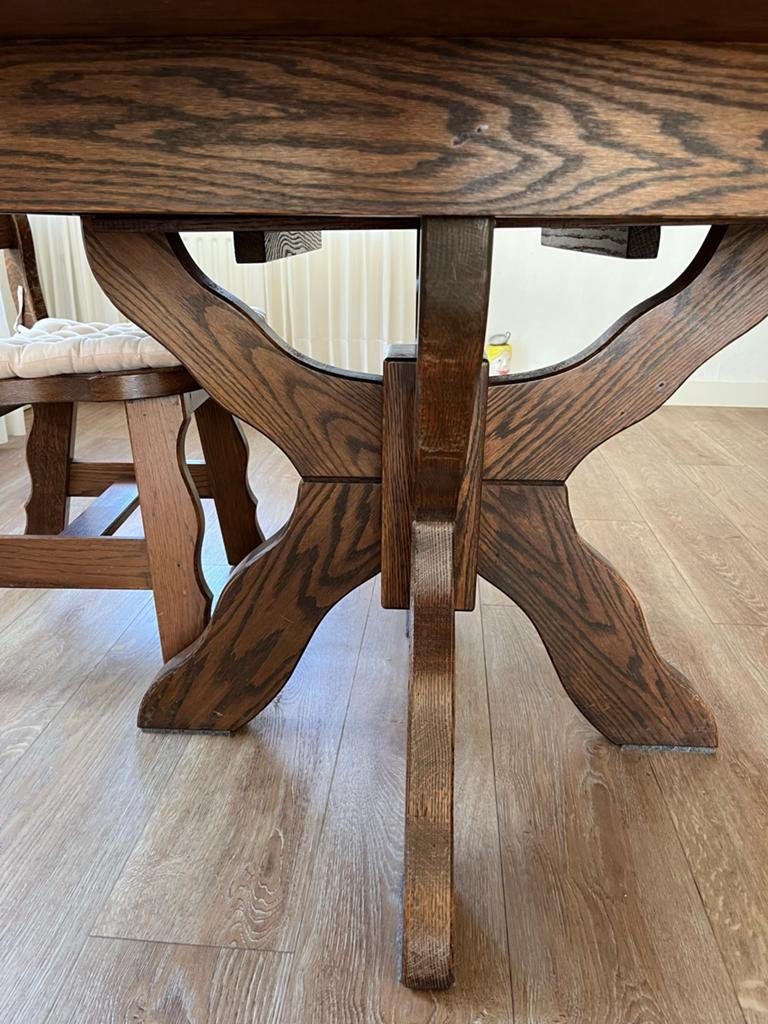 Uitschuifbare eettafel met 4 stoelen, massief eiken, Ophalen