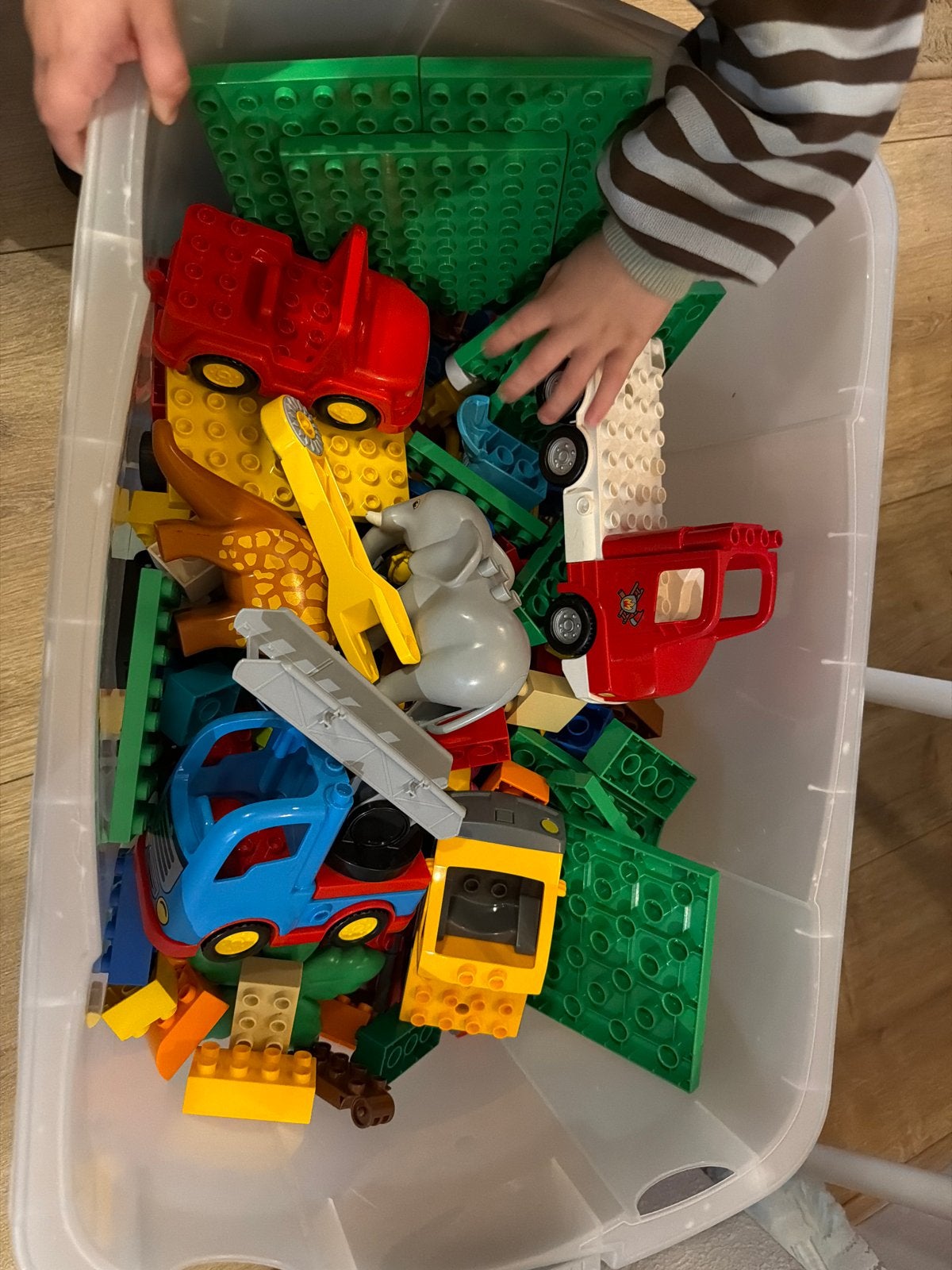Grote bak vol LEGO Duplo - diverse sets en losse stenen, Ophalen, Gebruikt, Inclusief extra onderdelen, Duplo
