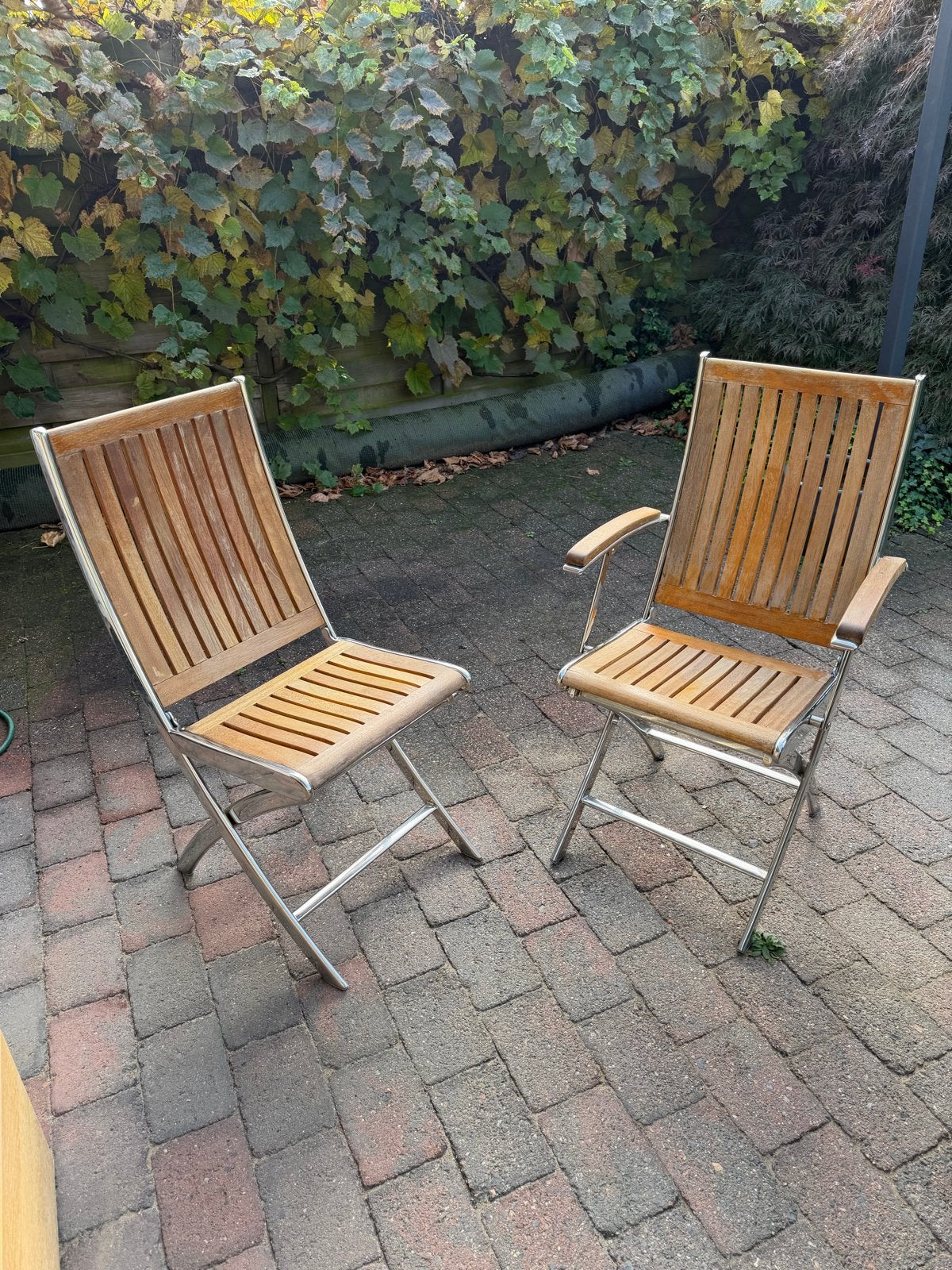 4x Teak / Rvs Tuin/bootstoelen Inklapbaar, niet verstelbaar, Ophalen, Gebruikt, Rvs, Inklapbaar