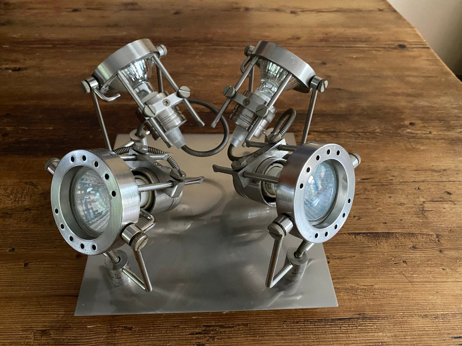 Industriële RVS Plafondlamp met Halogeen Robot Spots, Zilver, Verstelbaar, GU10, Plafondspot
