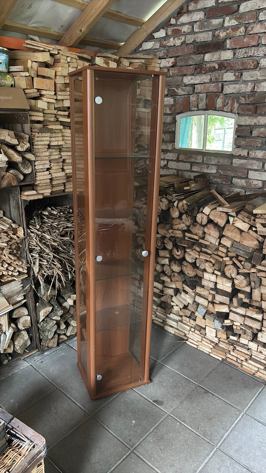 Glazen vitrinekast - 37,5x33x174.5, Huis en Inrichting, Ophalen, Minder dan 50 cm, 150 tot 200 cm, 25 tot 50 cm
