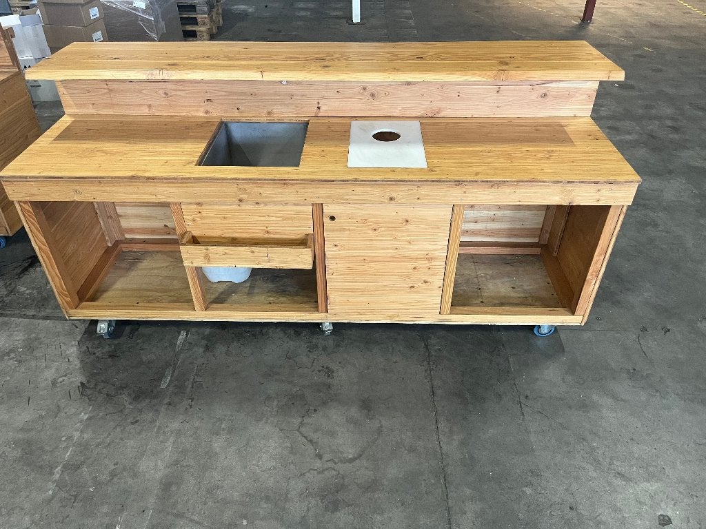 Massief houten mobiele cocktailbar 248 x 70x 118, Ophalen