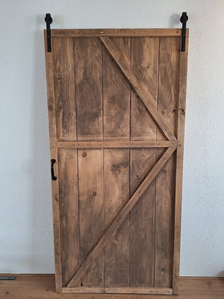 Houten schuifdeur, loftdeur, staldeur. Binnen., Ophalen, 80 tot 100 cm, Binnendeur, Minder dan 200 cm