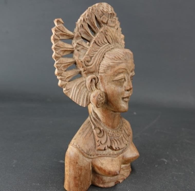 Houten Balinese Buste van Vrouw - Handgesneden, Verzenden, Buste, Handgemaakt, 20 - 50 cm