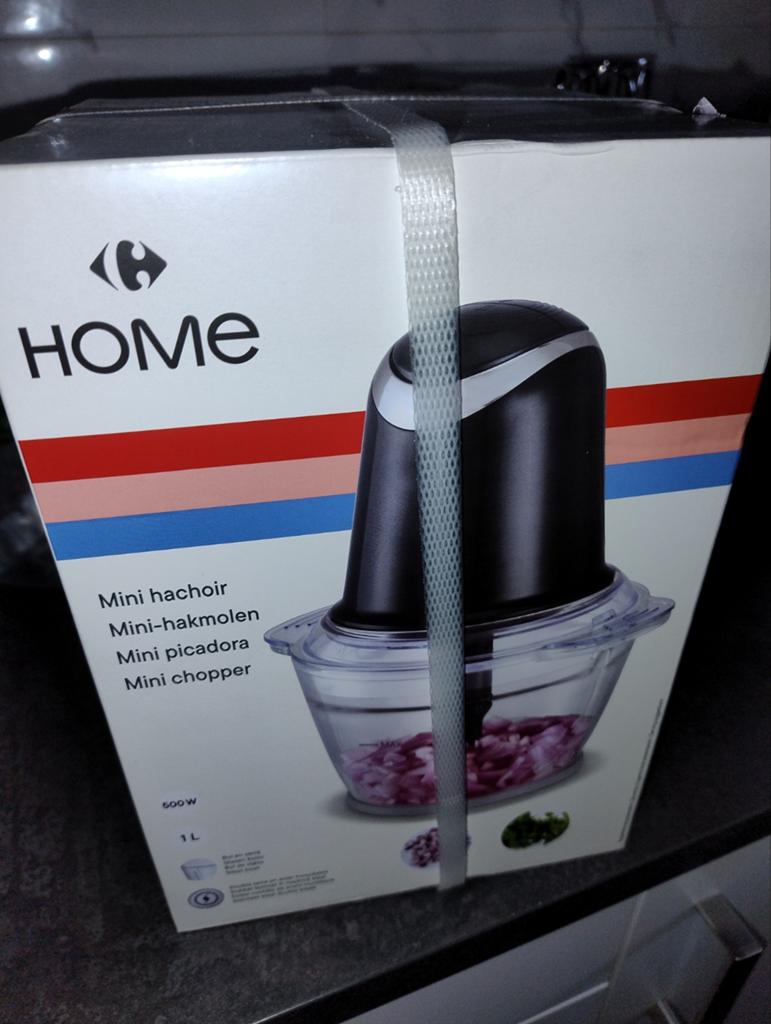 Carrefour Home Mini Hakmolen 500W 1L - Nieuw in doos, Ophalen, 1 tot 2 liter, Nieuw, Vaatwasserbestendig