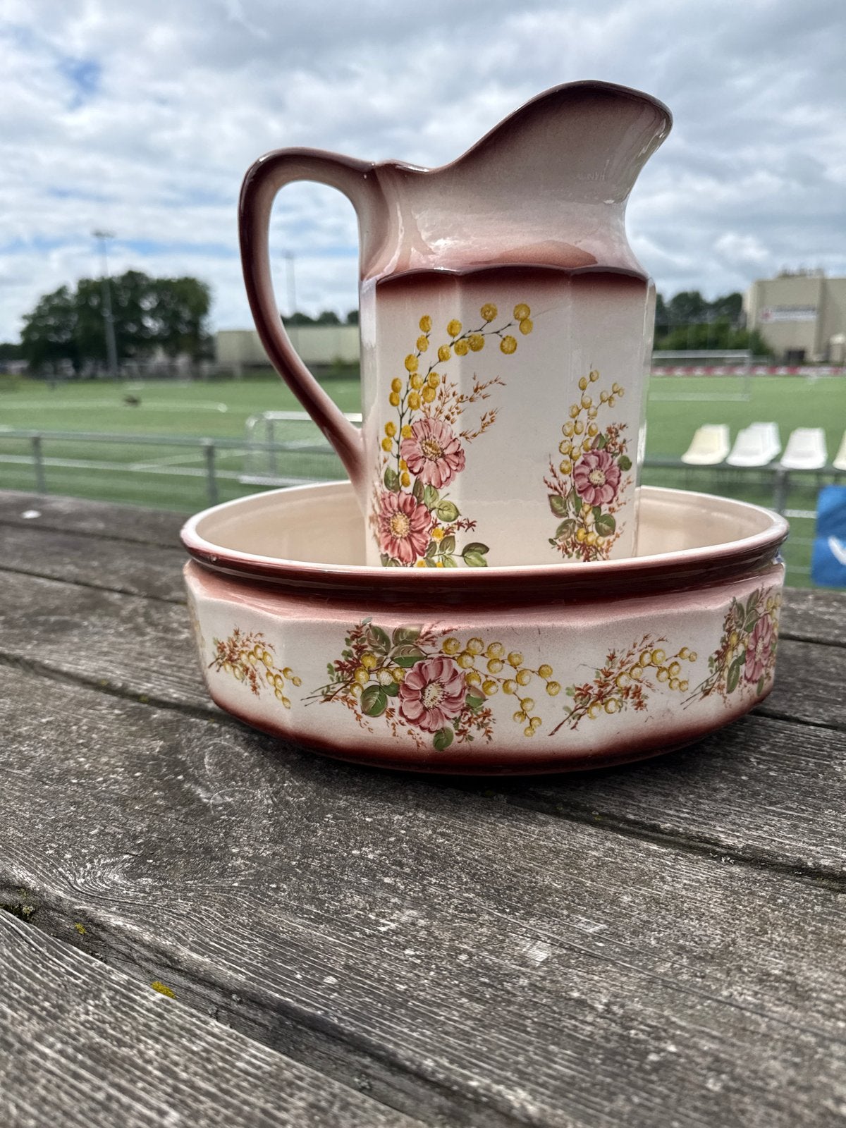 Vintage Wasstel met Kan - Bloemenpatroon, Antiek en Kunst, Ophalen