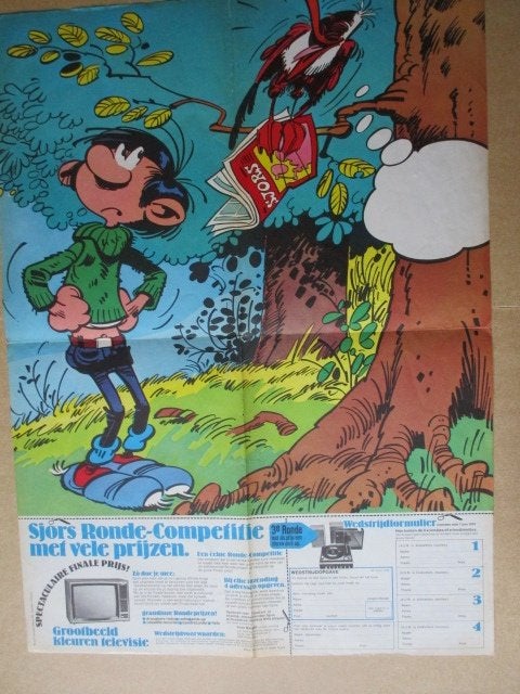 adv11068 guust poster, Verzamelen, Ophalen, Guust of Robbedoes, Gebruikt, Plaatje, Poster of Sticker