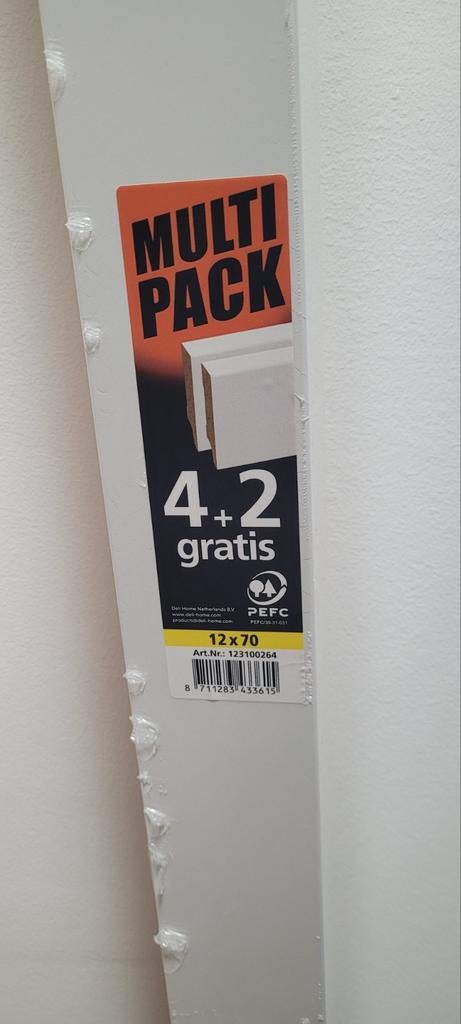 Multipack (6)Plinten Praxis wit mdf 12x70mm x240cm -, Doe-het-zelf en Verbouw, Plinten en Afwerking, Ophalen, Nieuw, Mdf, 200 tot 250 cm