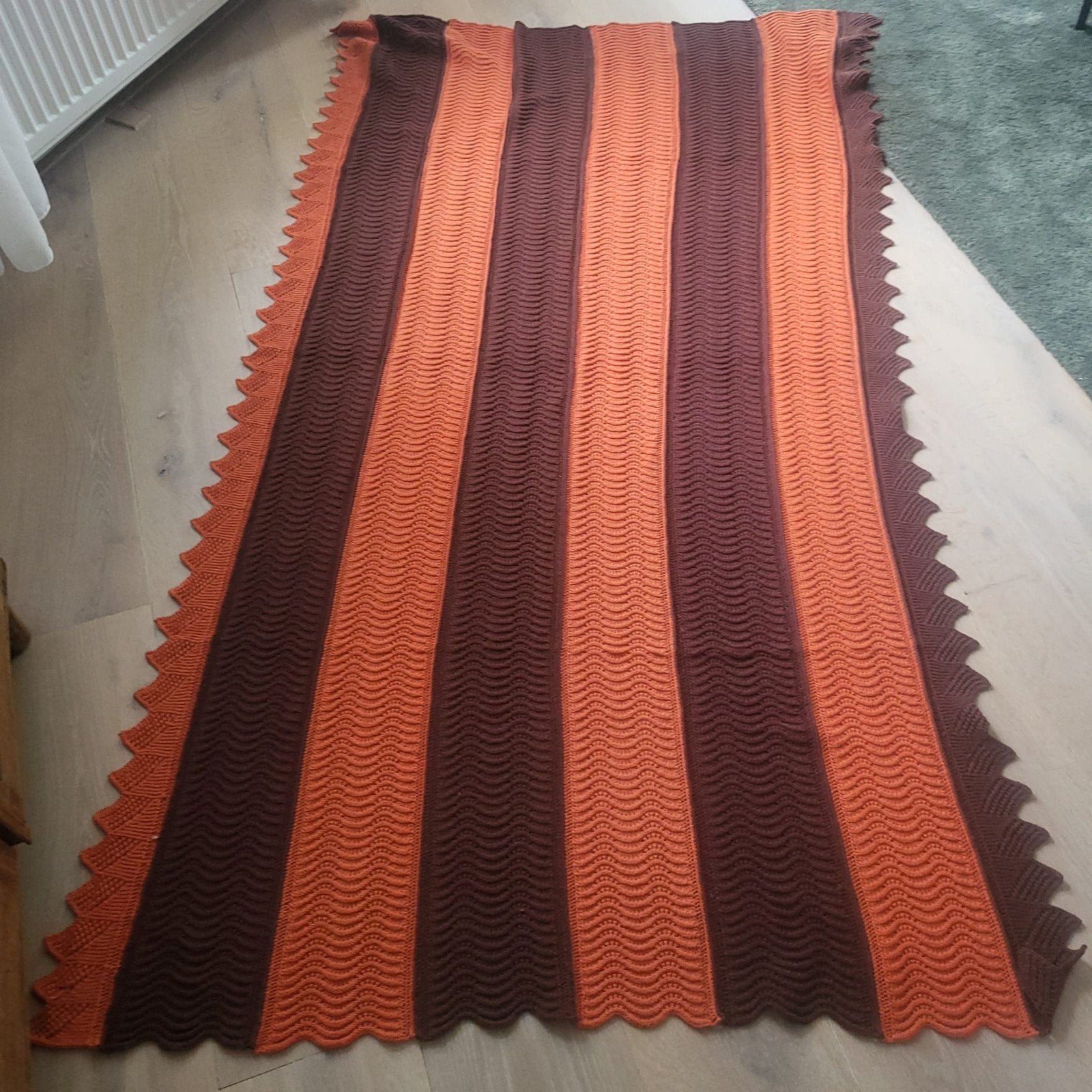 Gehaakt sprei 120x210 katoen - Oranje/Bruin, Huis en Inrichting, Vintage, Gebruikt, Meerkleurig, Ophalen of Verzenden