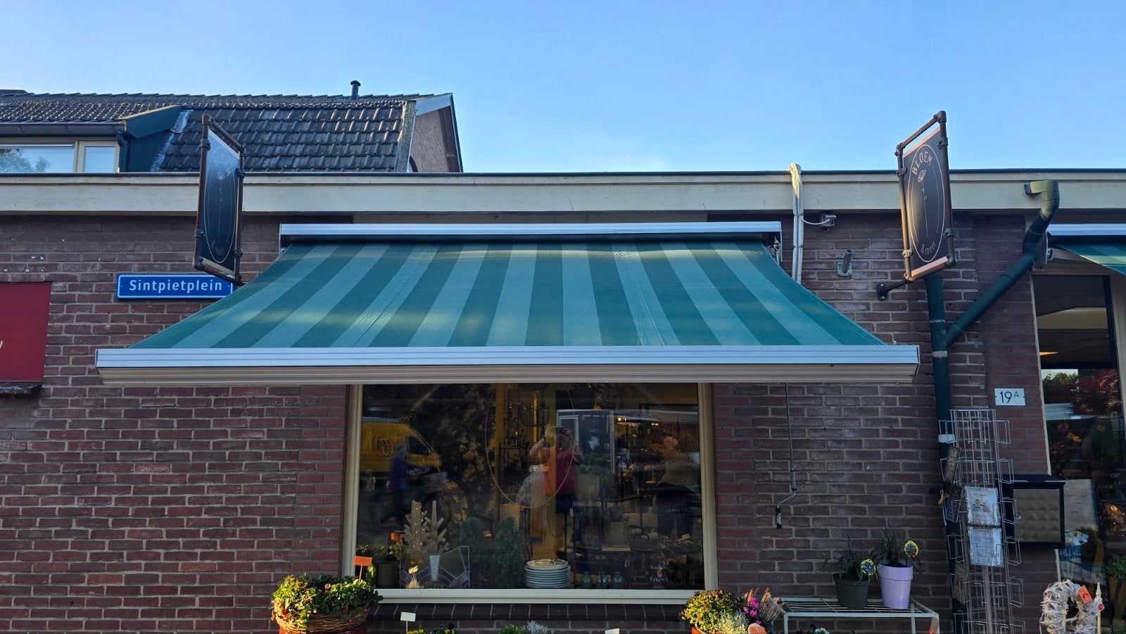 Zonnescherm 3m breed met 2m uitval - Groen gestreept, Tuin en Terras, Ophalen, Gebruikt, 150 tot 300 cm, 250 cm tot 450 cm