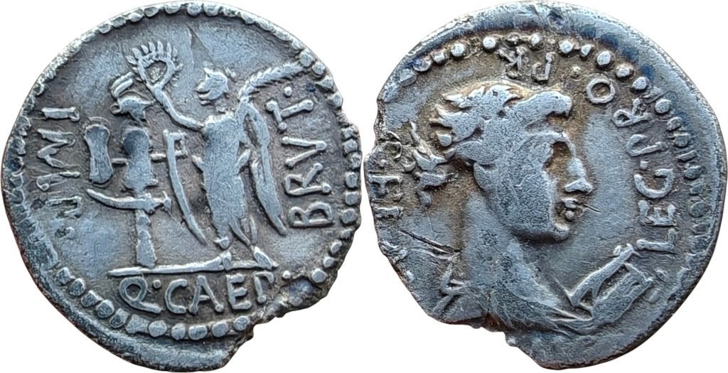 Denarius 43 tot 42 v.Chr., Romeinse Republiek, Brutus, Ophalen of Verzenden, Overige landen, Losse munt, Zilver