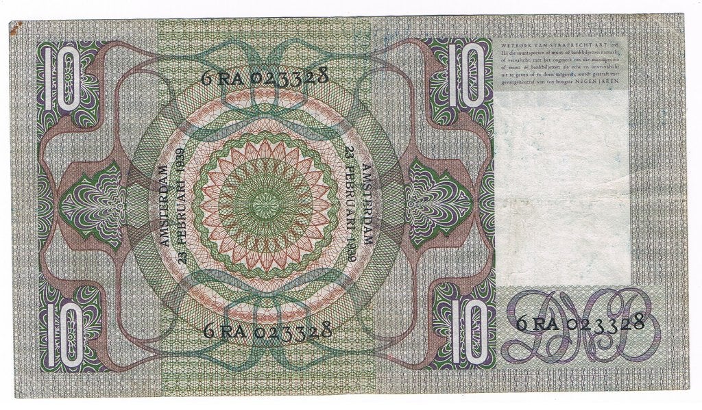 10 gulden 23 februari 1939 Grijsaard, Ophalen of Verzenden, 10 gulden, Los biljet