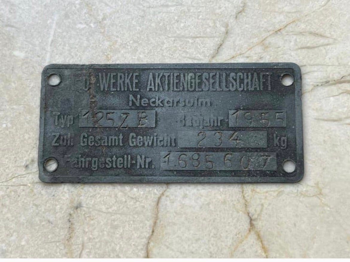 vintage typeplaatje /plaatje NSU motor 125ZB 1955, Ophalen of Verzenden, Zo goed als nieuw