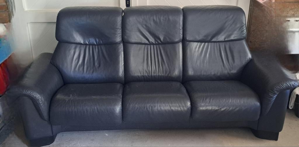 Comfortabele 3-zitsbank van leer, Ophalen, Gebruikt, 150 tot 200 cm, Driepersoons