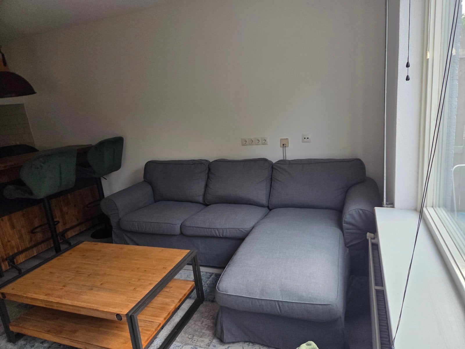 Grijze hoekbank met chaise longue, Gebruikt, 125 tot 150 cm, Hoekbank, Driepersoons