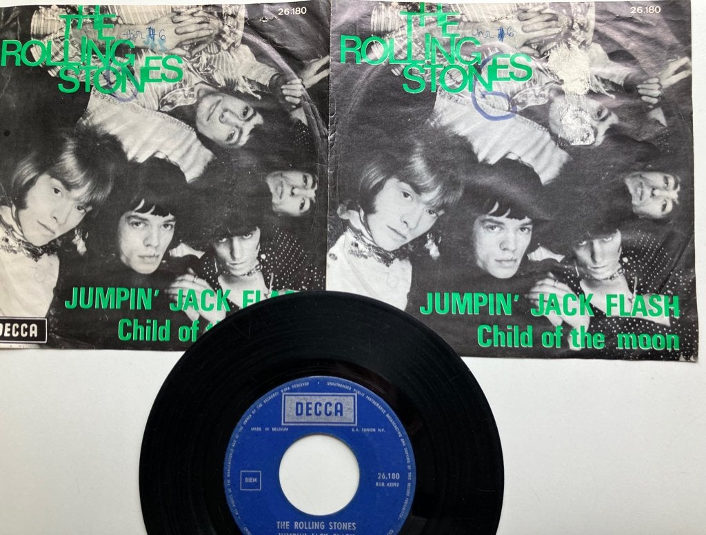 B5 rolling stones jumpin' jack flash BELG66 €15 , Gebruikt, 7 inch, Ophalen of Verzenden, Fotohoes